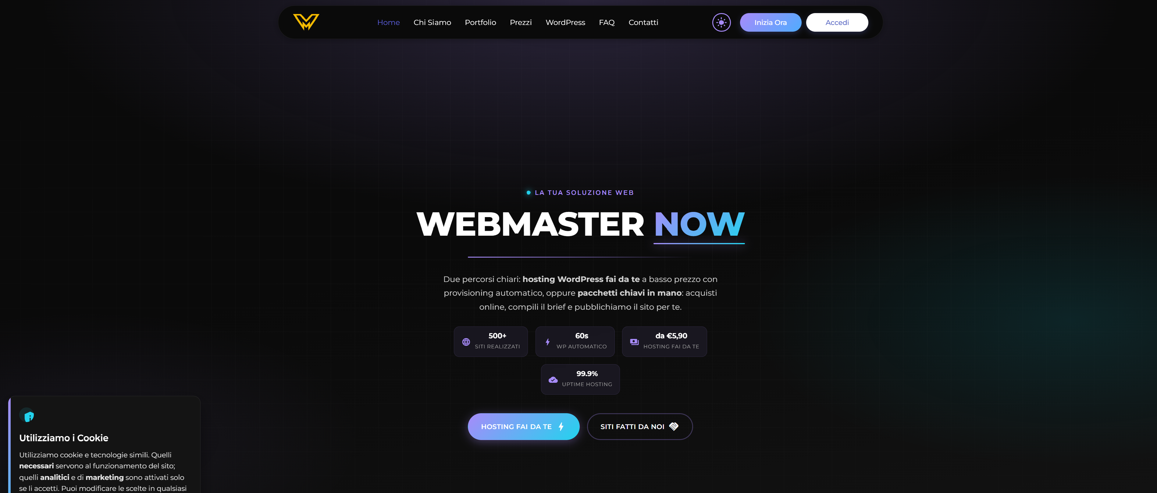 Anteprima piattaforma Webmasternow per creare siti web