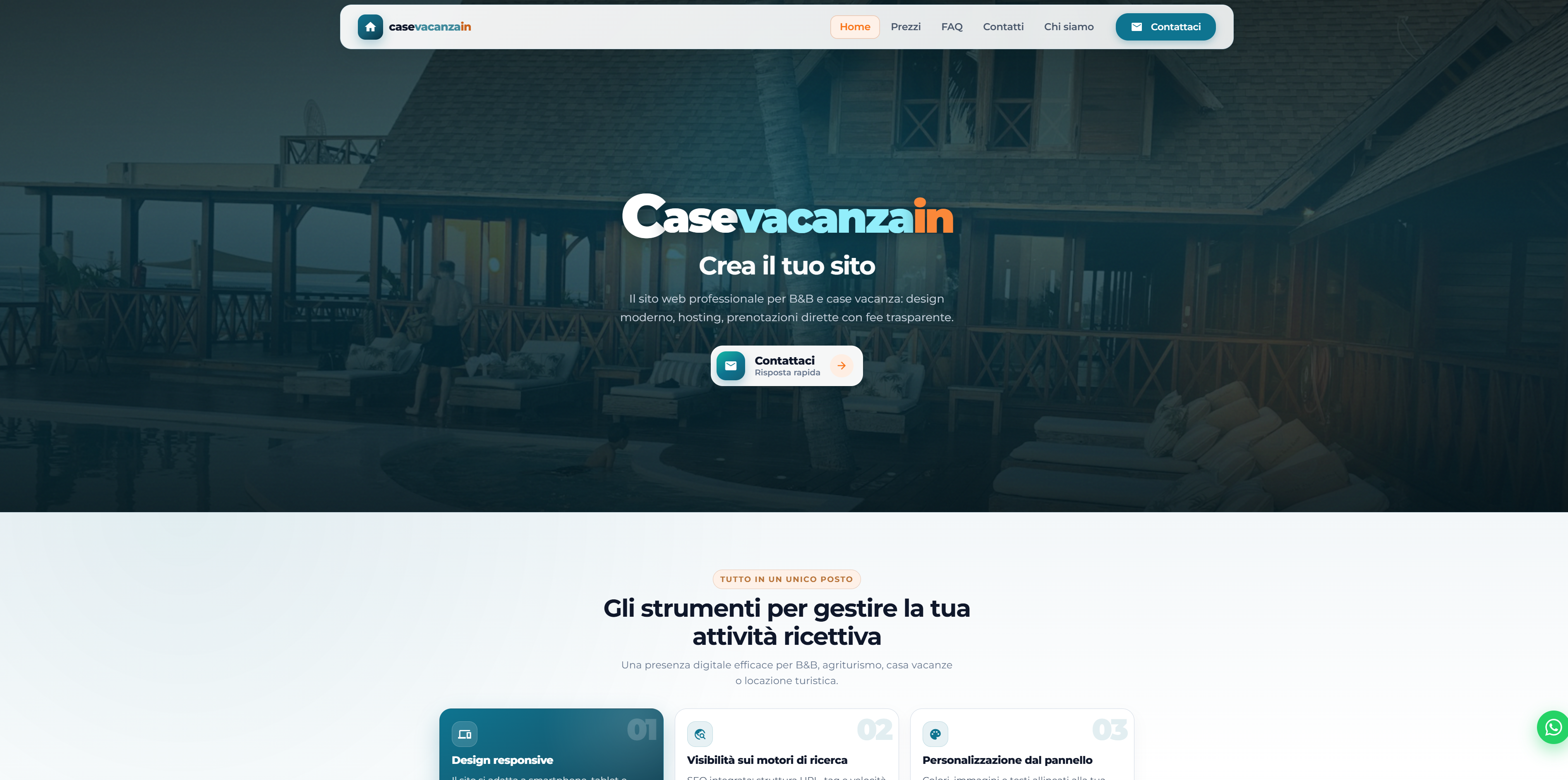 Anteprima sito Casevacanzain per B&B e case vacanza